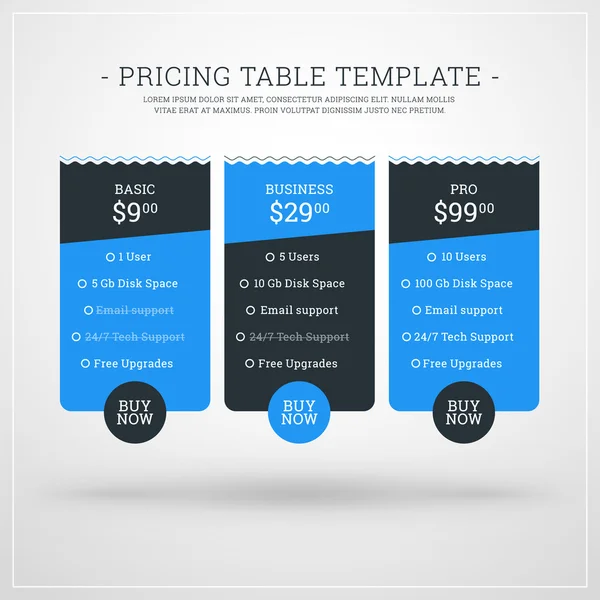 Plantilla de diseño vectorial para la tabla de precios para sitios web y aplicaciones. Diseño plano Vector Ilustración — Vector de stock