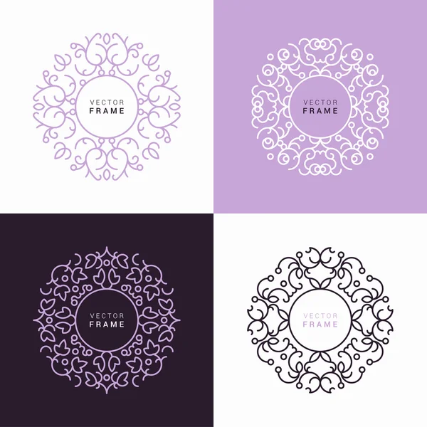 Vector Floral Frame. Line Art Vector Design Template — Stok Vektör