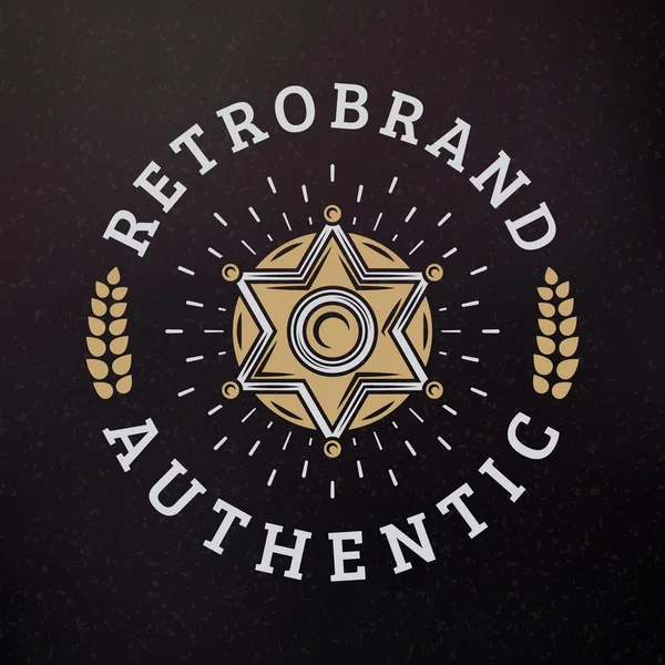 Sheriff Badge. Elementos de diseño retro vintage para logotipo, insignia, insignia, etiqueta. Plantilla de firma de negocios. Fondo texturizado — Archivo Imágenes Vectoriales