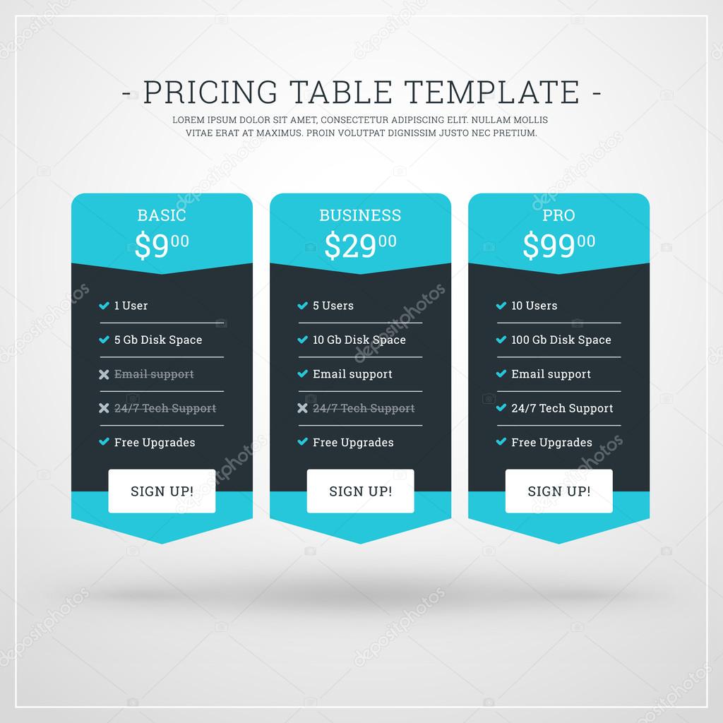 Vector Design Template for Pricing Table for Websites and Applications. Flat Design Vector Illustration