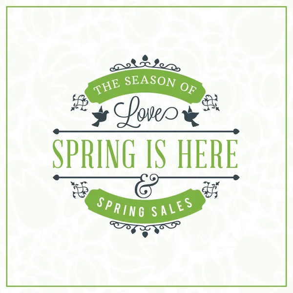 Primavera Vintage estilo retro tipográfico insignia o etiqueta. Ilustración vectorial de primavera. Hola Spring. Diseño de tarjeta de felicitación — Vector de stock