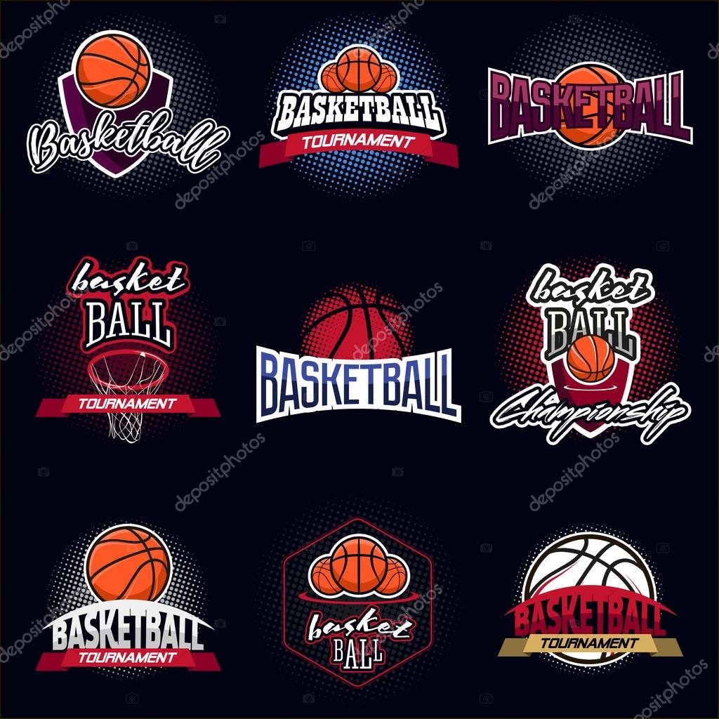 Basketball color tournament logo label in vintage style with half tone background - stock vector