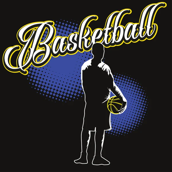 Étiquette couleur basket-ball avec joueur — Image vectorielle