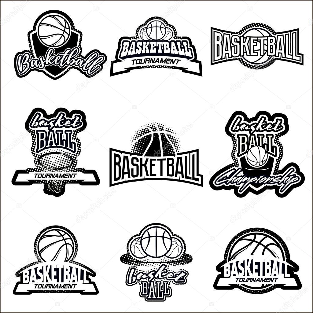 Streetball and basketball icon logo set with ball and basket in modern and vintage styles - stock vector