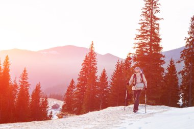 Dağlarda yürüyüş yapan