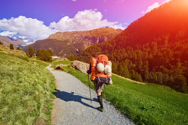 Excursionista en las montañas — Foto de Stock