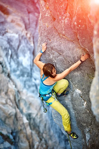 Rock climber climbing up a cliff — Stock Photo, Image