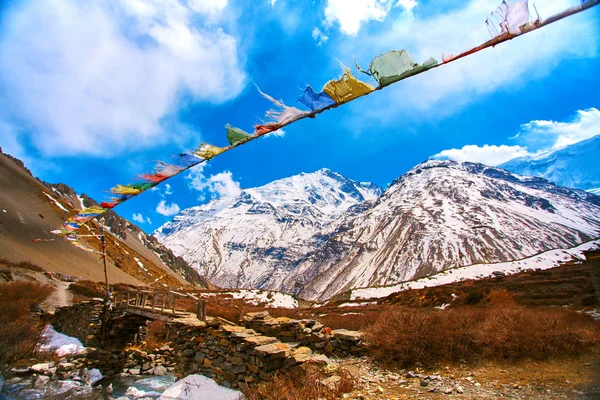 Flaggen mit Gebet in nepal — Stockfoto