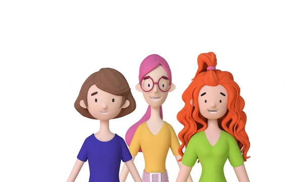 Portrait Group Women Posing Together White Background Funny Cartoon Characters — Stock Photo, Image