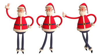 Komik, mutlu Noel Baba karakteri. Beyaz arkaplan üzerine Xmas Trendy 3d resim koleksiyonu.