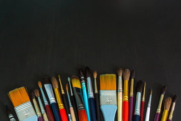 Artist Brushes Close Dark Blurry Background Concept Creativity Art Art — Stock Photo, Image