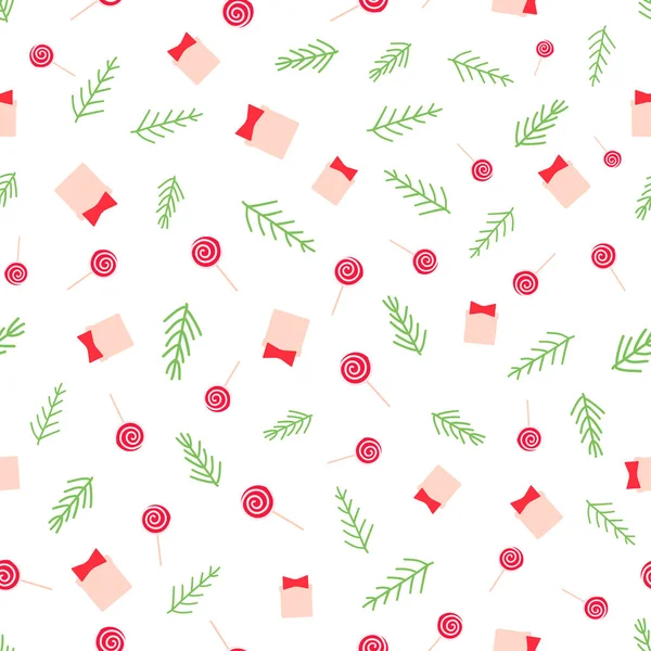 Coffrets Cadeaux Plats Avec Arcs Rouges Branches Sapin Vert Sucette — Image vectorielle