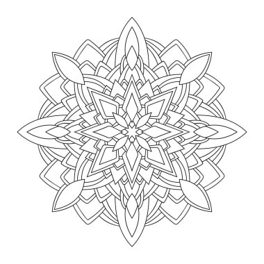 Beyaz yalıtılmış arka planda basit geometri desenli soyut mandala. Boyama kitabı sayfaları için.