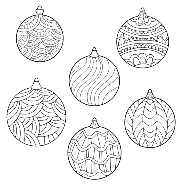 Ensemble Boules Noël Doodle Avec Des Motifs Floraux Géométriques Sur — Image vectorielle