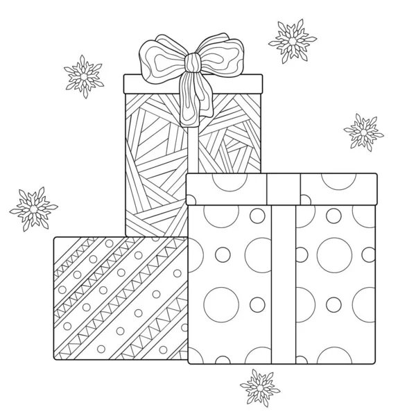 Cadeaux Noël Avec Des Arcs Des Motifs Simples Flocons Neige — Image vectorielle