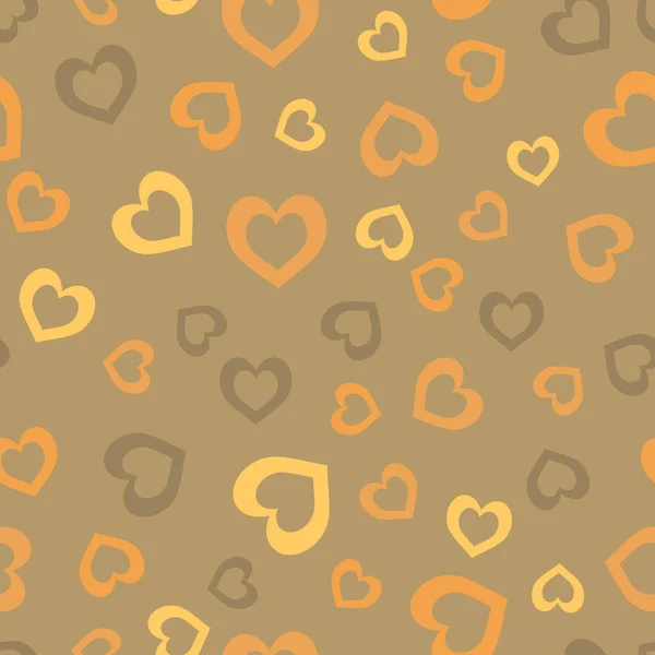 Corazones Amarillos Anaranjados Beige Dorados Sobre Fondo Tranquilo Patrón Plano — Vector de stock