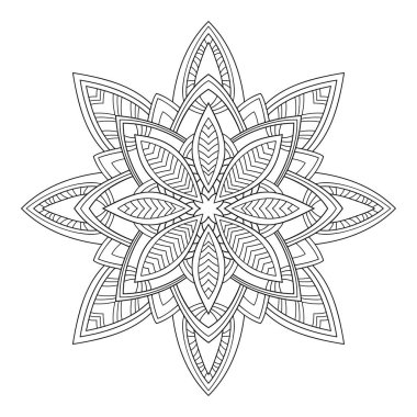 Beyaz izole arka planda çizgili desenli dekoratif mandala. Boyama kitabı sayfaları için.