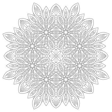 Beyaz yalıtılmış arka planda küçük ve orta desenli dekoratif çiçek mandala. Boyama kitabı sayfaları için.