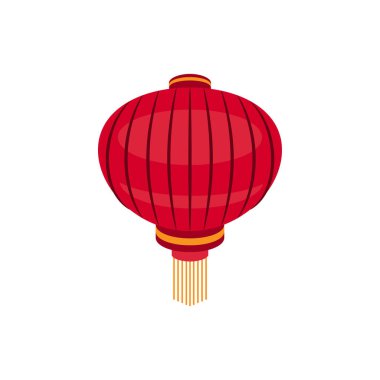 Beyaz izole edilmiş arka planda altın elementli Çin kırmızı feneri. Düz nesne. Yeni Yıl.
