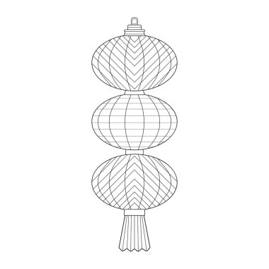 Beyaz yalıtılmış arka planda köşegen ve yatay desenli üç parçalı Çin feneri. Boyama kitabı ve afiş için uygun.