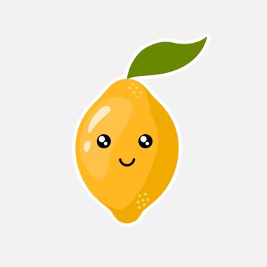 İzole edilmiş arka planda sırıtan limon. Kawaii, emoji. Etiket ve poster için uygun.