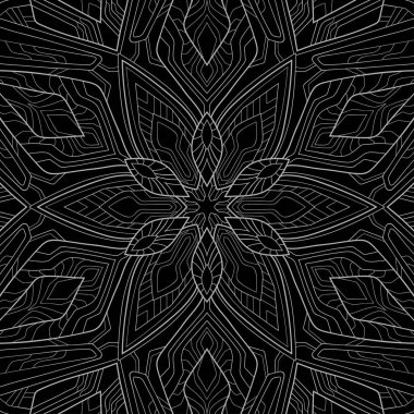 Beyaz arka planda küçük ve orta elementli dekoratif çiçek mandala. Kusursuz soyut karalama kalıbı. Uygun duvar kağıdı, ambalaj.