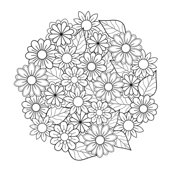 Petites Fleurs Mandala Décoratives Avec Des Feuilles Forme Ronde Sur — Image vectorielle