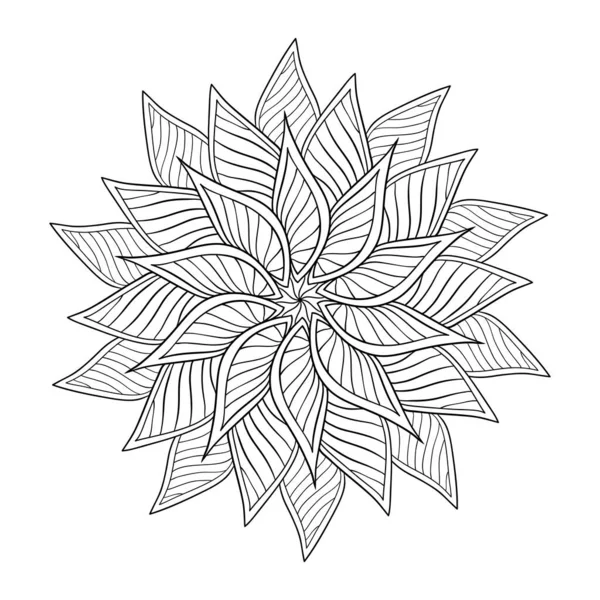 Einfaches Florales Mandala Mit Blättern Und Streifenmustern Auf Weißem Isoliertem — Stockvektor
