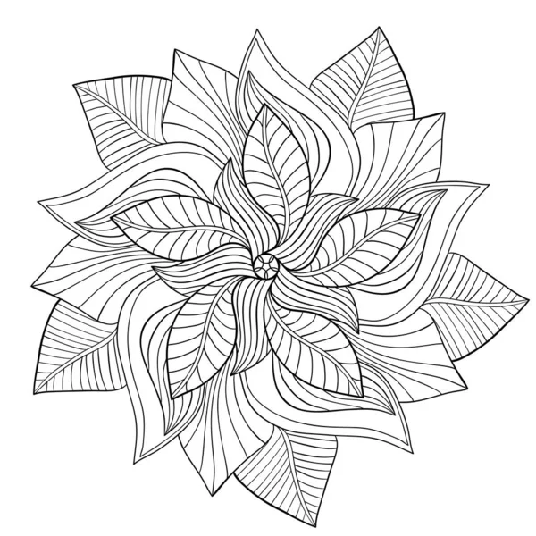 Florales Mandala Mit Dekorativen Blättern Und Streifenmustern Auf Weißem Isoliertem — Stockvektor