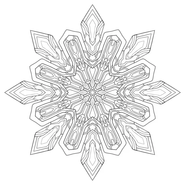 Χιονισμένο Στυλ Μαντάλα Γεωμετρικά Σχέδια Λευκό Απομονωμένο Φόντο Για Χρωματισμό — Διανυσματικό Αρχείο