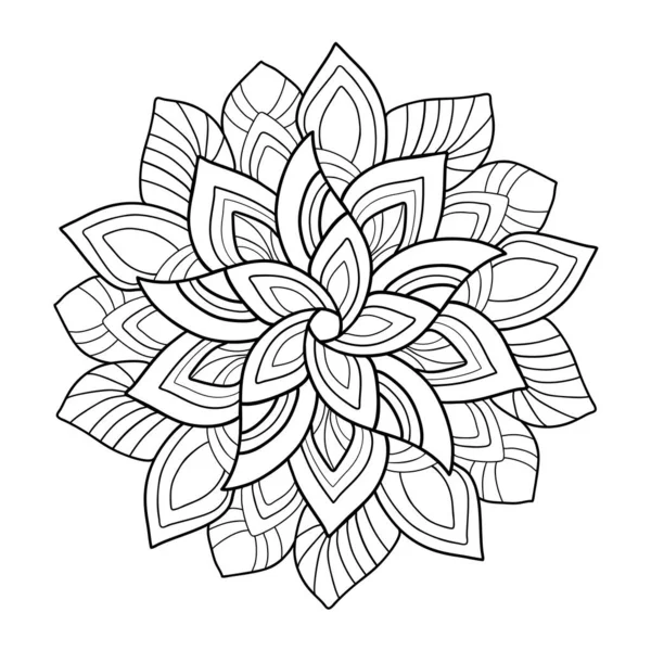 Mandala Decorativo Con Motivos Florales Rayados Sobre Fondo Blanco Aislado — Archivo Imágenes Vectoriales
