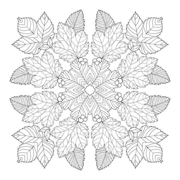 Mandala Floral Roble Abedul Hojas Álamo Bayas Con Patrones Simples — Archivo Imágenes Vectoriales