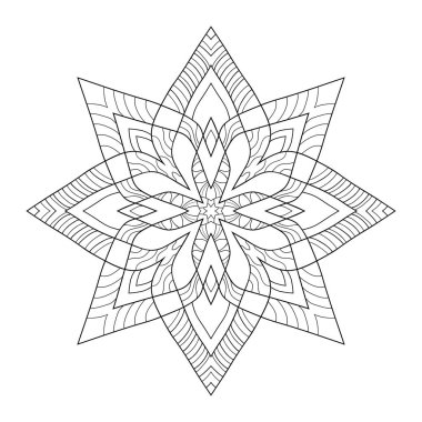 Beyaz izole arka planda çizgili desenli dekoratif mandala. Boyama kitabı sayfaları için.