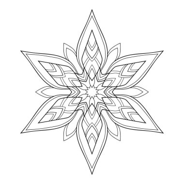İzole edilmiş beyaz arka planda basit bir kar tanesi mandala. Boyama kitabı sayfaları, afişler, kartpostallar için uygun.