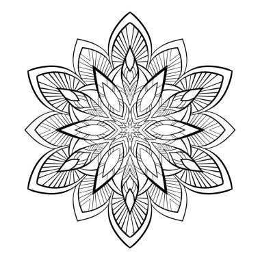 Beyaz yalıtılmış arka planda basit desenleri olan çiçek mandala. Boyama kitabı sayfaları için.