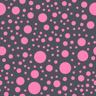 Koyu gri arka planda yuvarlak pembe şekiller. Kusursuz, soyut, basit bir model. Ambalaj kağıdı ve tekstil için uygun..