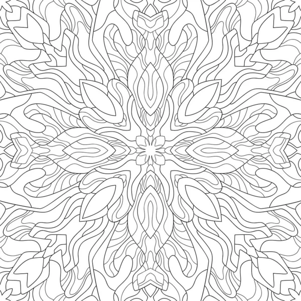 Gekritzeltes Mandala Mit Floralen Elementen Auf Weißem Hintergrund Nahtlose Abstrakte — Stockvektor