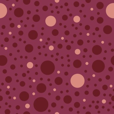 Kırmızı arka planda yuvarlak, pembe ve kırmızı şekiller. Kusursuz, soyut, basit bir model. Ambalaj kağıdı ve tekstil için uygun..