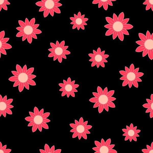 Decorative Pink Daisy Flowers Black Background Seamless Floral Summer Pattern — Vector de stock