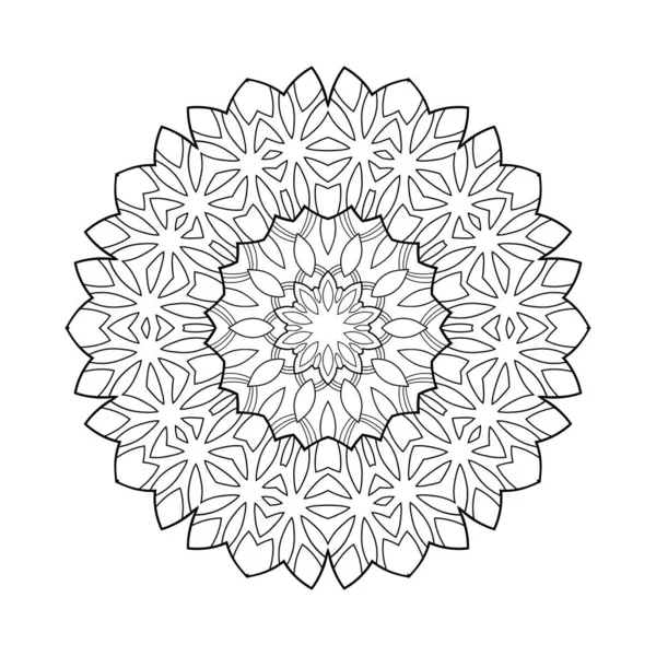 Dekoratives Mandala Mit Schneemustern Auf Weißem Isoliertem Hintergrund Für Malbuch — Stockvektor