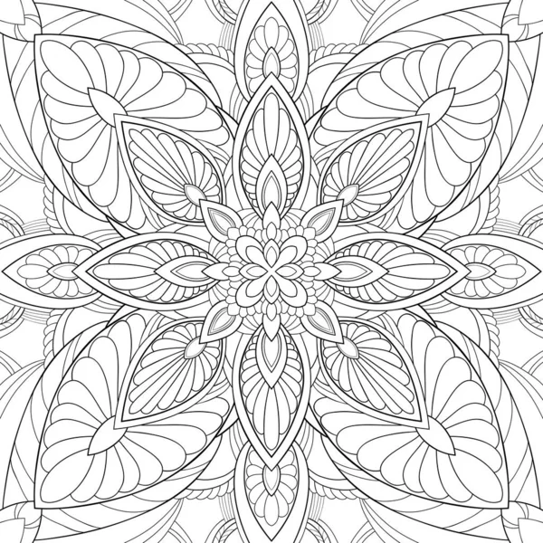 Mandala Decorativo Con Elementi Floreali Sfondo Bianco Schema Senza Soluzione — Vettoriale Stock
