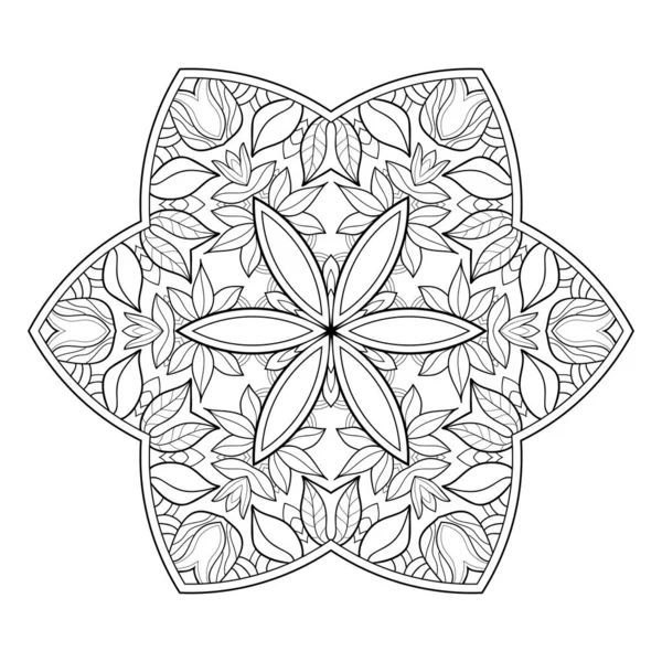 Mandala Decorativo Con Motivos Florales Rayados Sobre Fondo Blanco Aislado — Vector de stock