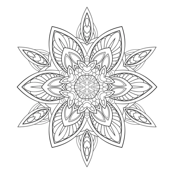 Mandala Decorativo Con Motivos Florales Rayados Sobre Fondo Blanco Aislado — Archivo Imágenes Vectoriales