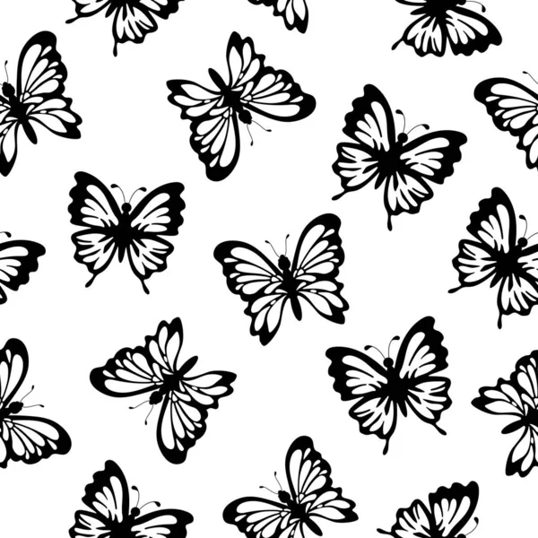 Papillons Noirs Volants Décoratifs Avec Des Éléments Simples Sur Fond — Image vectorielle