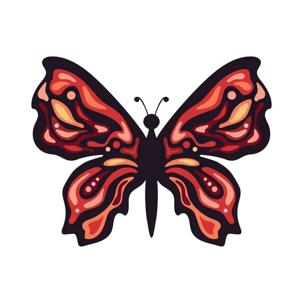 Barevný Fantasy Motýl Jednoduchými Vzory Křídlech Hmyz Ilustrace Bílém Izolovaném — Stockový vektor
