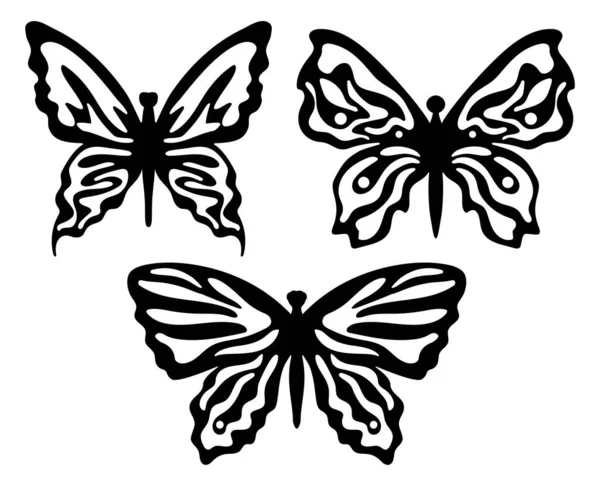 Silhouettes Fantastiques Papillons Avec Simples Motifs Blancs Sur Les Ailes — Image vectorielle