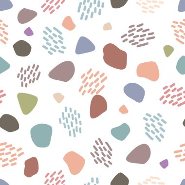 Farklı boyutlarda basit şekiller, beyaz arkaplanda çizgili gruplar. Kusursuz soyut karalama kalıbı. Tekstil ve ambalaj için elverişli.