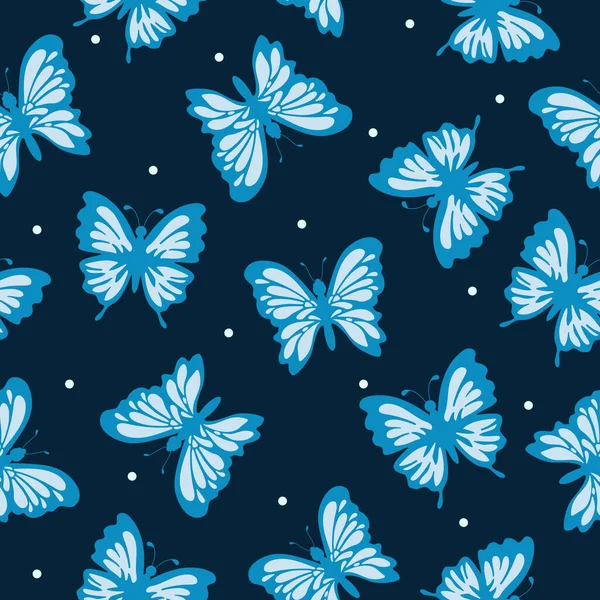 Papillons Décoratifs Bleus Avec Des Éléments Clairs Des Points Blancs — Image vectorielle