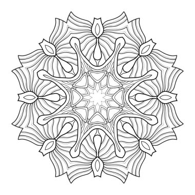 Beyaz izole bir arka planda çizgili desenli dekoratif mandala. Boyama kitabı sayfaları için.