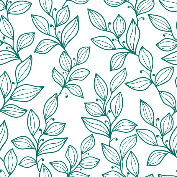 Ramos Verdes Decorativos Com Folhas Fundo Branco Padrão Doodle Floral — Vetor de Stock